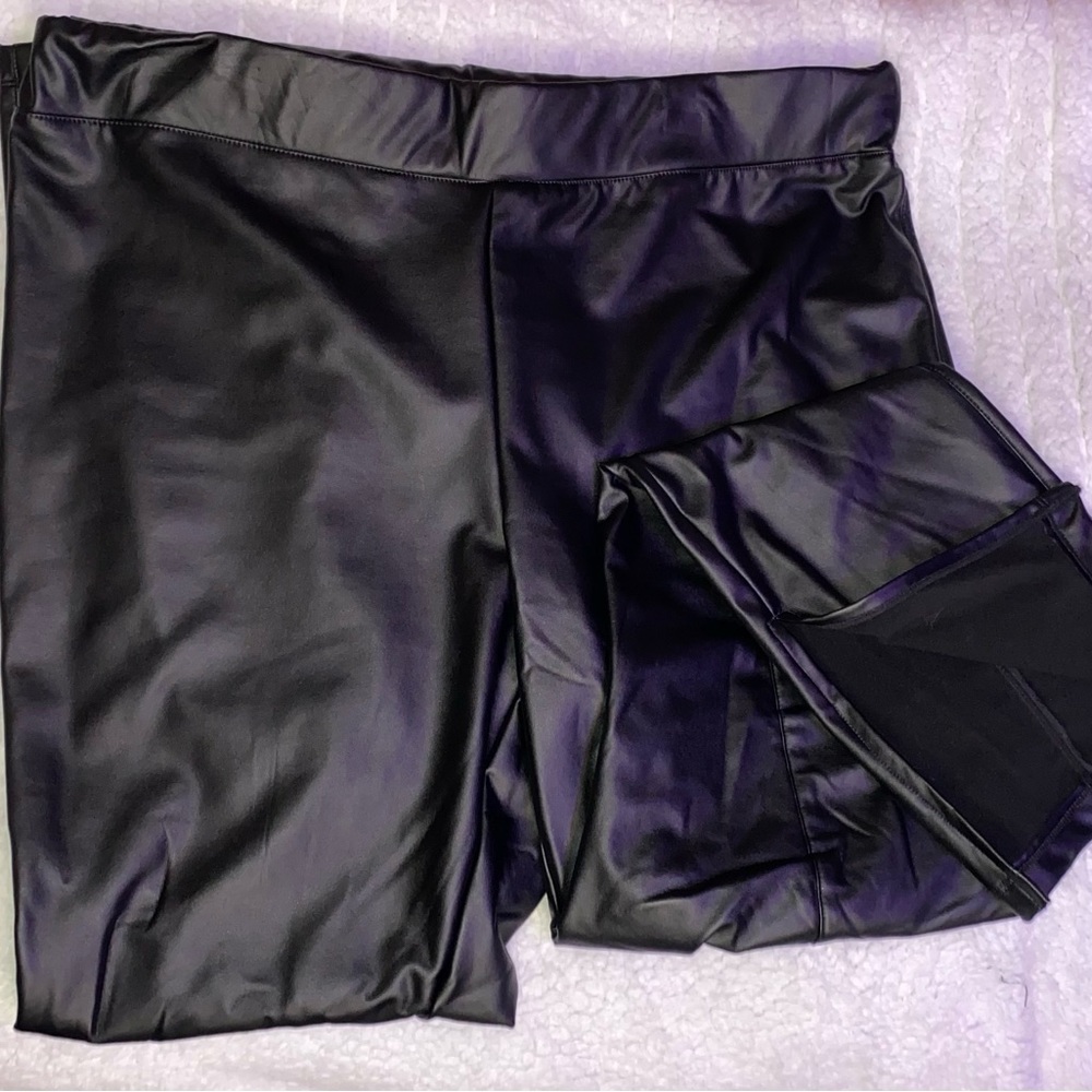 A New Day Women’s High Waisted Split Hem Faux Leather Leggings Sz XXL